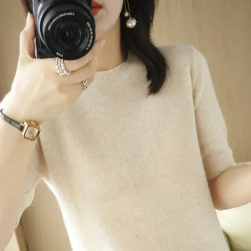 Pull Femme Slim à Manches Courtes – Tricot Col Rond Léger Printemps Été 2025 |