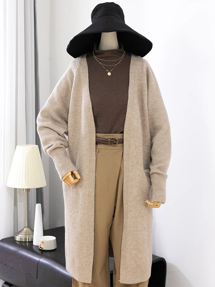 Cardigan Femme Épais à Poches – Tricot Loose Col V Décontracté Printemps Automne.
