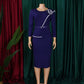 Robe élégante de bureau pour femme, col rond, manches trois quarts, ceinturée à la taille, coupe ajustée mi-mollet. Idéale pour un look professionnel et raffiné.