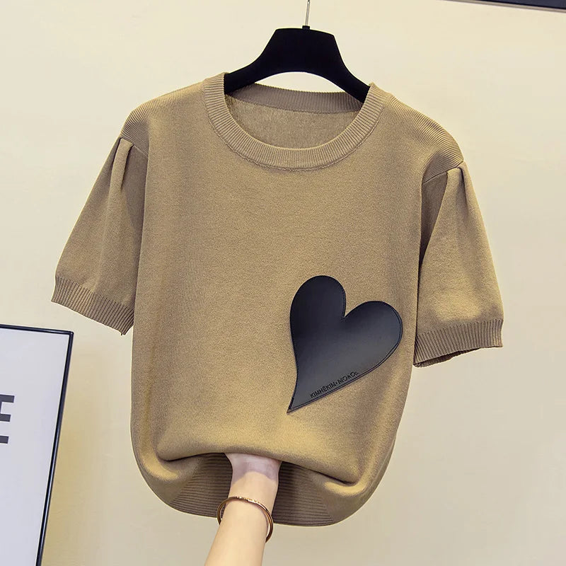 Pull Femme Cachemire Manches Courtes – Style Coréen Loose O-Neck Printemps Été | F-laglam.