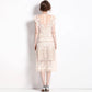 Robe midi femme à fleurs brodées – manches courtes, style vintage élégant