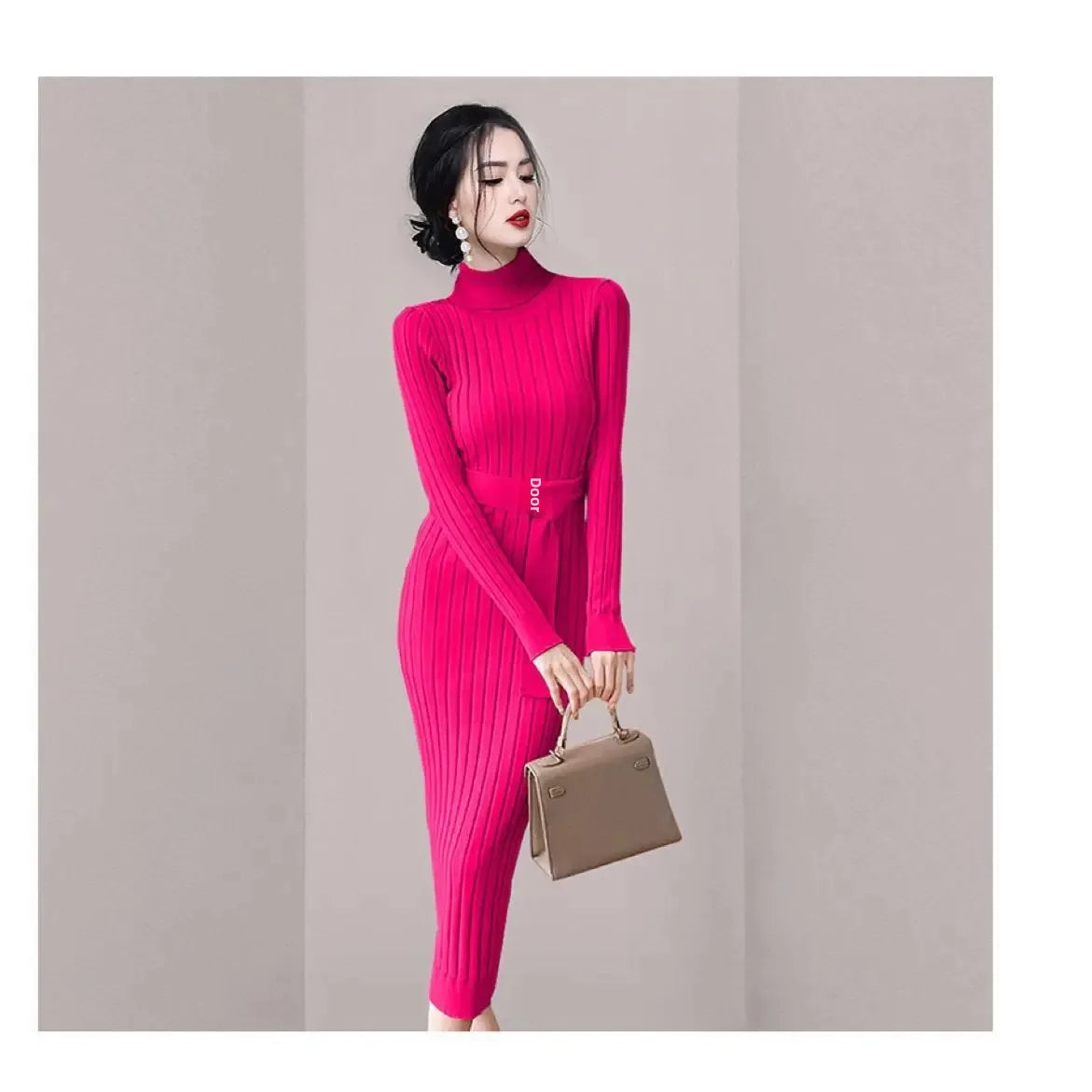 Robe Pull Longue Femme – Tricot Élastique Ajusté Style Coréen Élégant Automne Hiver