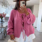 Cardigan Femme Élégant – Tricot Uni avec Lacet, Col Rond, Style Simple Chic |.