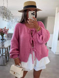 Cardigan Femme Élégant – Tricot Uni avec Lacet, Col Rond, Style Simple Chic |.