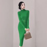 Robe Pull Longue Femme – Tricot Élastique Ajusté Style Coréen Élégant Automne Hiver.