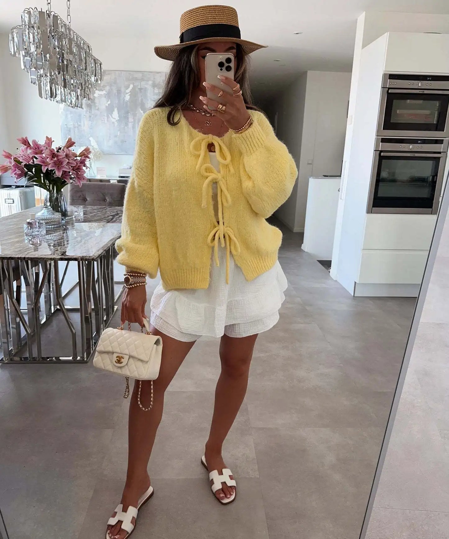 Cardigan Femme Élégant – Tricot Uni avec Lacet, Col Rond, Style Simple Chic |.
