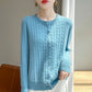 Cardigan Femme Blanc – Tricot Uni Col Rond Boutonné Manches Longues Automne Hiver 2025