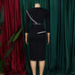 Robe élégante de bureau pour femme, col rond, manches trois quarts, ceinturée à la taille, coupe ajustée mi-mollet. Idéale pour un look professionnel et raffiné.