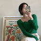 Pull Femme Col Carré – Tricot Slim Uni Style Rétro Coréen Automne Hiver | F-laglam.