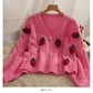Cardigan Tricoté Fraises – Pull Chunky Knit Boutonné Doux et Mignon.