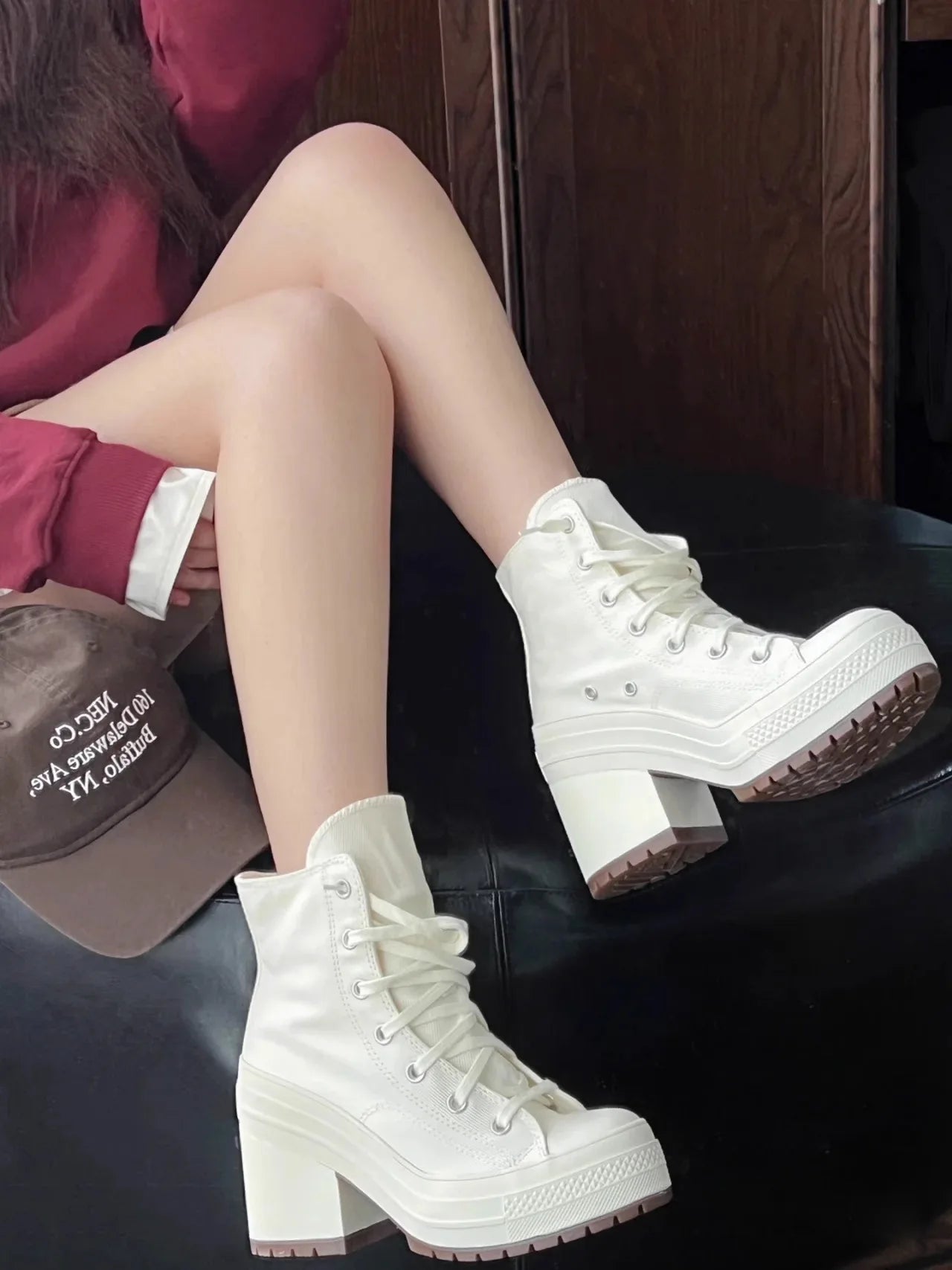 Baskets Compensées Femme en Toile – Style Skateboard, Lacets, Mode Décontractée et Extérieure