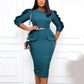 Robe élégante de bureau pour femme, col rond, manches trois quarts, ceinturée à la taille, coupe ajustée mi-mollet. Idéale pour un look professionnel et raffiné.