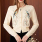 Cardigan Femme Brodé Fleurs & Oiseaux – Tricot Vintage Col Rond Manches Longues Printempps Automn.