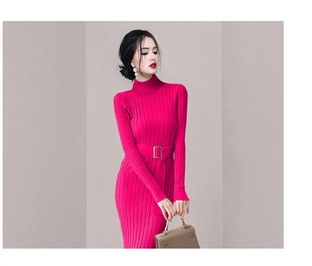 Robe Pull Longue Femme – Tricot Élastique Ajusté Style Coréen Élégant Automne Hiver