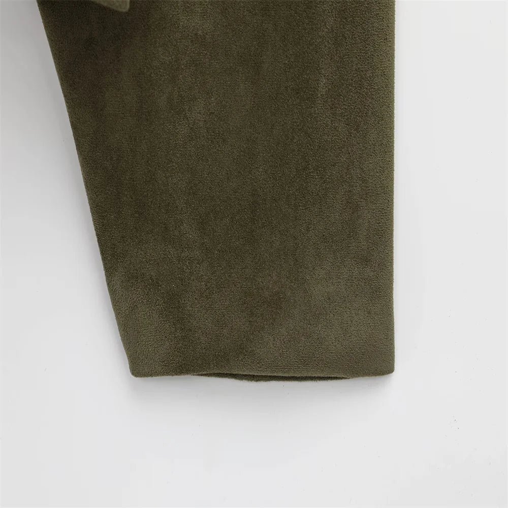 Veste Femme Suédine Synthétique PB&ZA 2025 – Coupe Ample Vert Olive