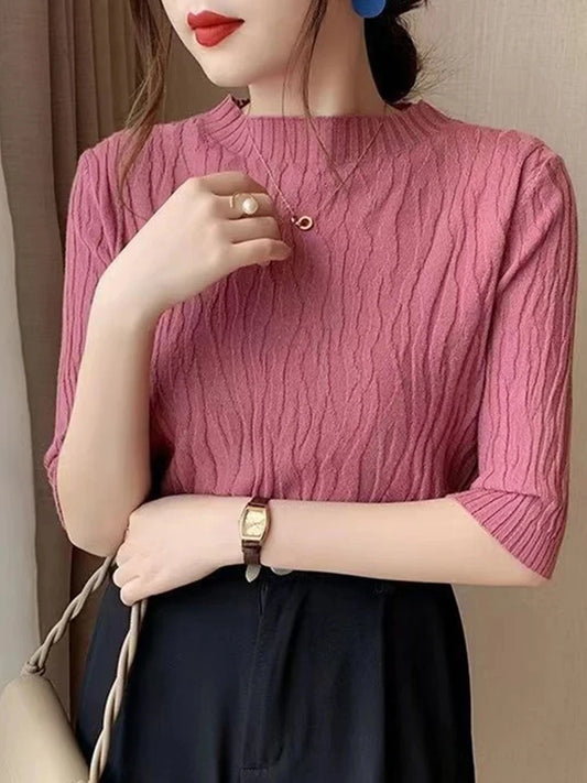 Pull Femme Slim à Manches Courtes – Mode Coréenne Printemps Été | F-laglam.