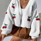Cardigan Femme à Épaules Tombantes – Tricot Loose Brodé Cerises, Style Commuter.