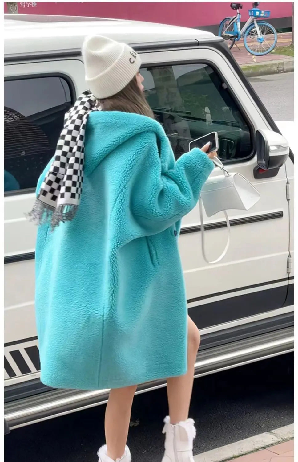 Manteau Femme Hiver 2024 – Veste Cocoon à Capuche en Laine d’Agneau Épaisse, Parka Chaude Shearling.