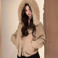 Cardigan Loose Femme avec Col en Fourrure Amovible – Pull Tricoté à Capuche Style Y2K Harajuku.