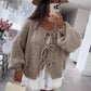 Cardigan Femme Élégant – Tricot Uni avec Lacet, Col Rond, Style Simple Chic |.