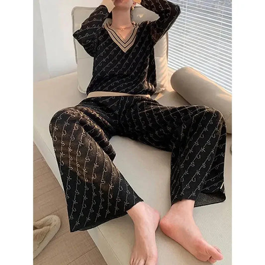 Ensemble Femme 2 Pièces – Pull Élégant & Pantalon Patte d’Éléphant Loose-Fit, Outfit Tendance Printemps Automne 2024 | F-laglam.