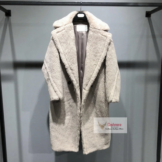 Manteau Teddy Bear Femme – Laine d’Alpaga Oversize, Chaud & Doux, Style Classique Décontracté Hiver.