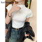Pull Femme Col Roulé Fin – Tricot Slim Manches Courtes Bodycon Été 2025.