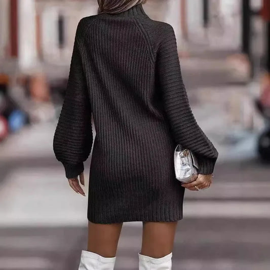 Robe pull femme à col montant et manches longues – automne/hiver élégante