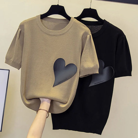 Pull Femme Cachemire Manches Courtes – Style Coréen Loose O-Neck Printemps Été | F-laglam.