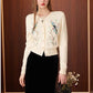 Cardigan Femme Brodé Fleurs & Oiseaux – Tricot Vintage Col Rond Manches Longues Printempps Automn.