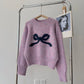 Pull Femme Gris avec Nœud – Col Rond Tricoté Doux Automne Hiver.