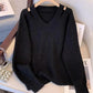 Pull Femme Loose Col V – Tricot Doux Uni Style Basique Automne.