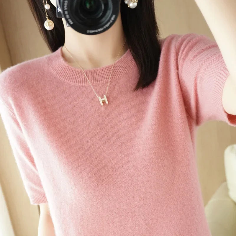 Pull Femme Slim à Manches Courtes – Tricot Col Rond Léger Printemps Été 2025 |