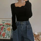 Pull Femme Col Carré – Tricot Slim Uni Style Rétro Coréen Automne Hiver | F-laglam.