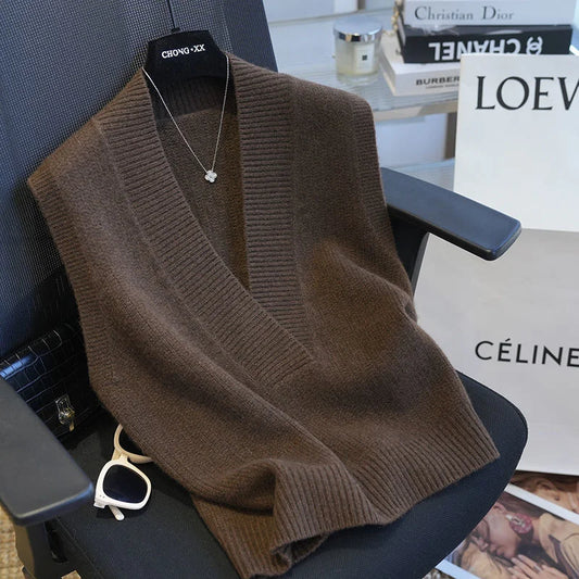Gilet Pull Femme Sans Manches – Tricot Col V Uni Décontracté Automne Hiver.