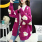 Cardigan Femme Loose – Tricot Cartoon avec Poches Mouton, Style Colorblock Automne Hiver