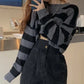Pull Court Femme Rayé – Tricot Loose O-neck Streetwear Automne Hiver.
