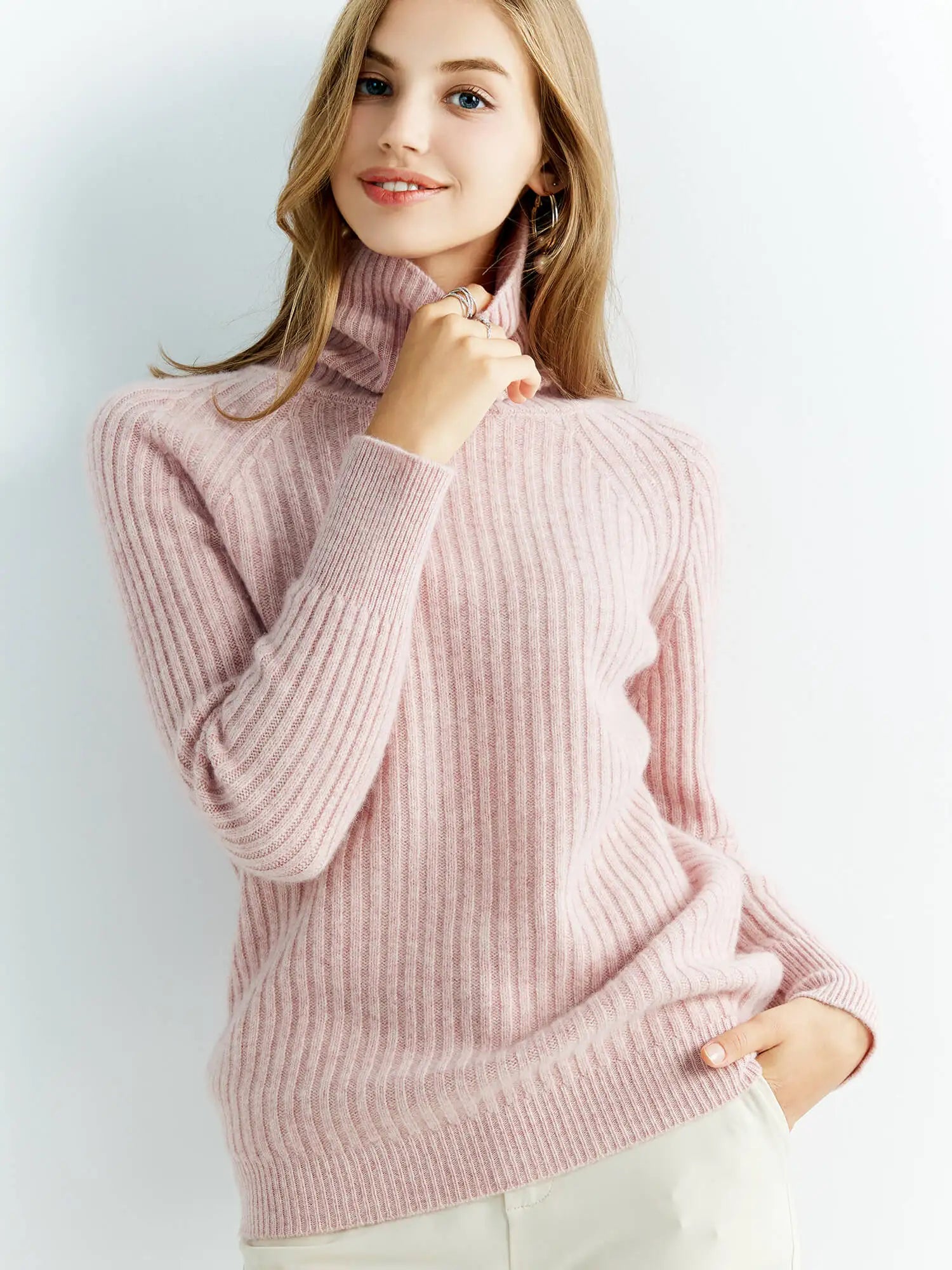 Pull Femme en Laine Mérinos 100 % – Col Roulé Tricoté Cachemire Automne Hiver.