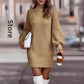 Robe pull femme à col montant et manches longues – automne/hiver élégante