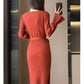 Robe pull femme automne/hiver – col V, manches évasées, coupe ajustée