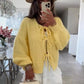 Cardigan Femme Élégant – Tricot Uni avec Lacet, Col Rond, Style Simple Chic |.