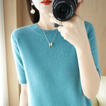 Pull Femme Slim à Manches Courtes – Tricot Col Rond Léger Printemps Été 2025 |