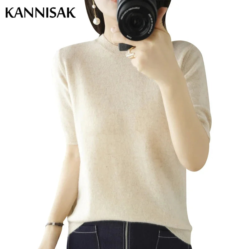 Pull Femme Slim à Manches Courtes – Tricot Col Rond Léger Printemps Été 2025 |.