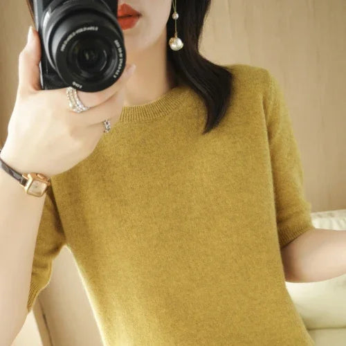 Pull Femme Slim à Manches Courtes – Tricot Col Rond Léger Printemps Été 2025 |