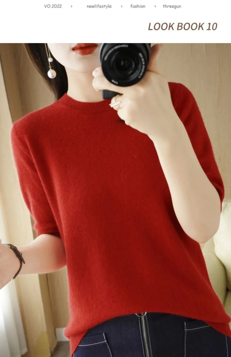 Pull Femme Slim à Manches Courtes – Tricot Col Rond Léger Printemps Été 2025 |