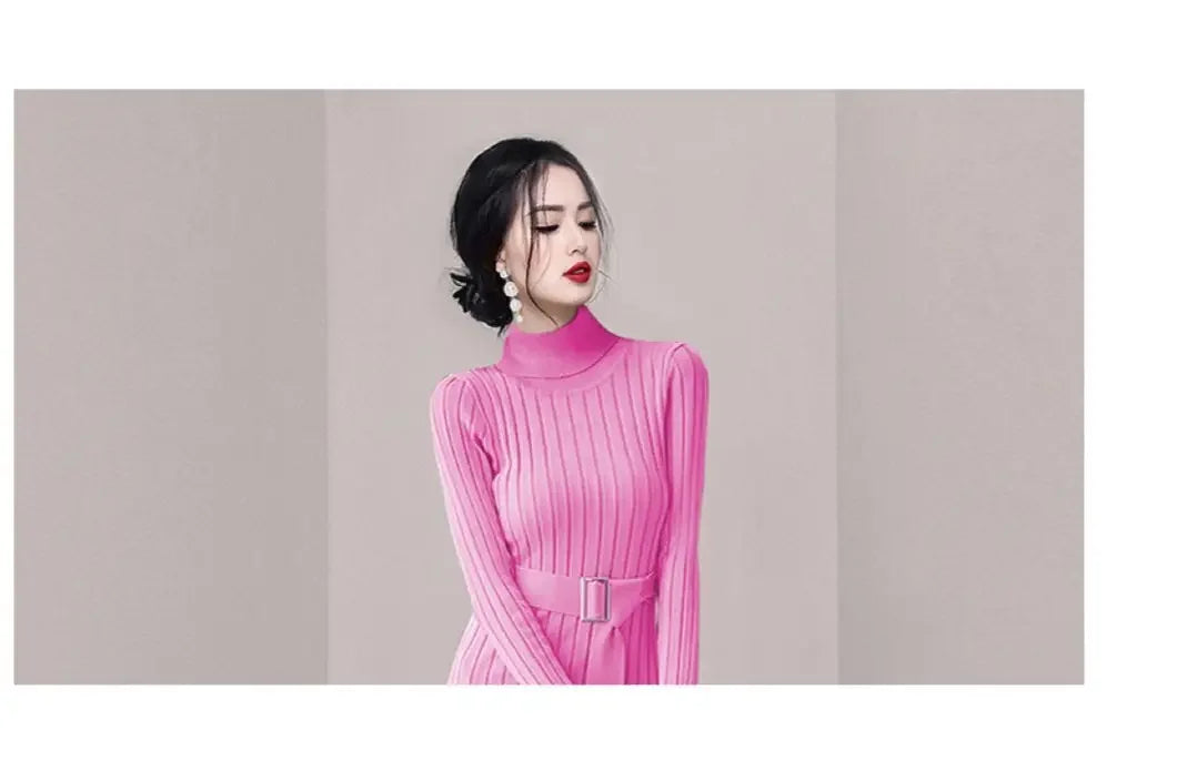 Robe Pull Longue Femme – Tricot Élastique Ajusté Style Coréen Élégant Automne Hiver