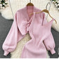Ensemble Femme 2 Pièces – Cardigan Tricoté à Lacets & Robe Camisole, Style Chinois Moderne Élégant |