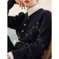 Cardigan Femme Brodé Fleurs – Tricot Vintage Col V Style Coréen Automne Hiver 2025.