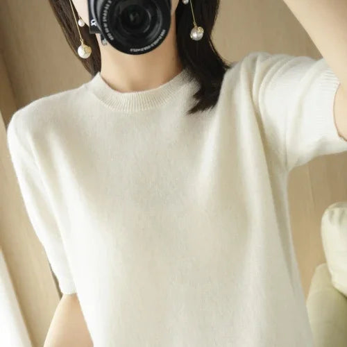 Pull Femme Slim à Manches Courtes – Tricot Col Rond Léger Printemps Été 2025 |.