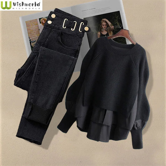 Ensemble femme printemps/automne 2024 – haut chemise deux-en-un et jean slim